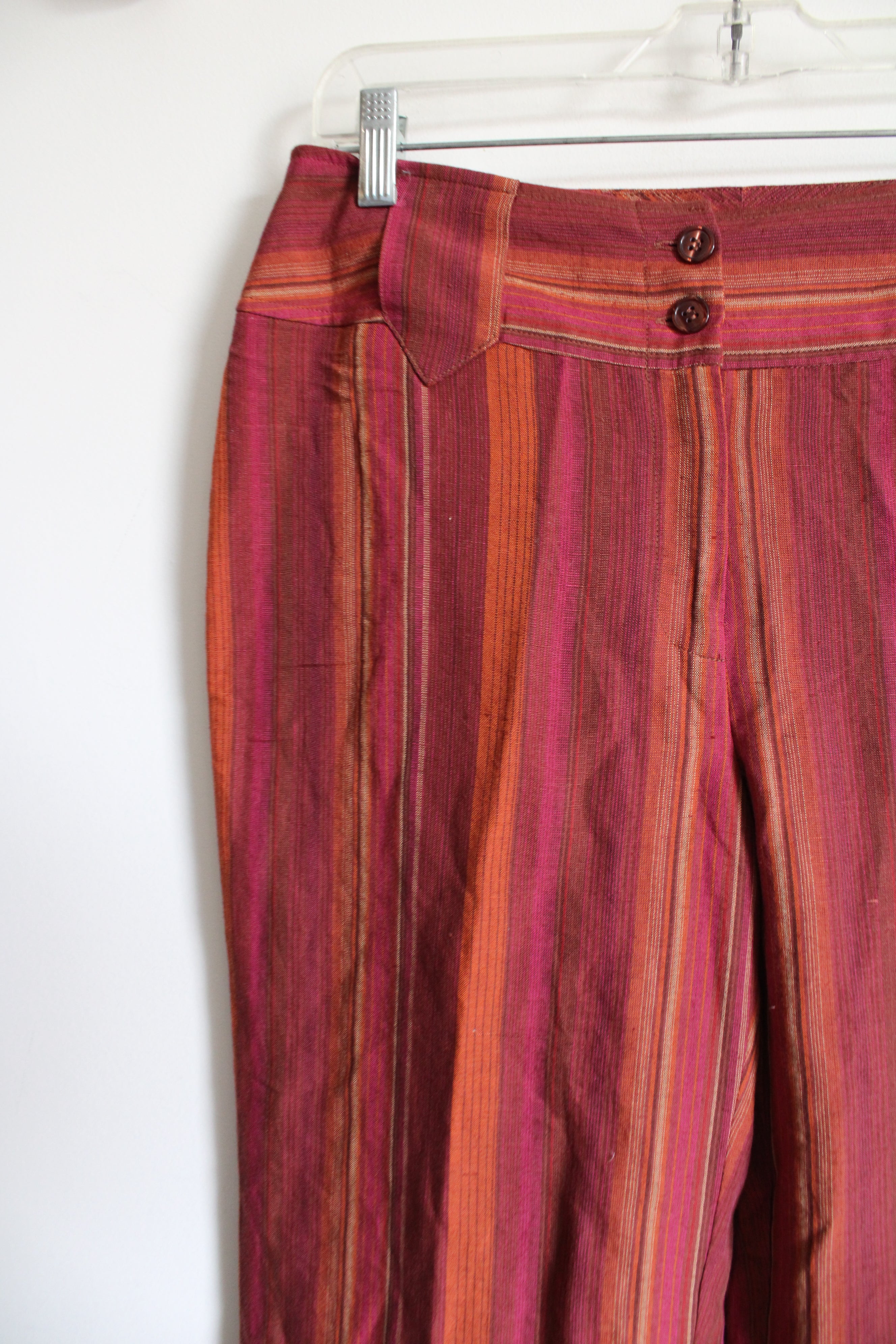 Worthington Pink Orange Red Striped Linen Blend Wide Leg Pants | 8