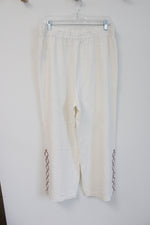 Soft Surroundings White Maroon Embroidered Elastic Waistband Pant | L Petite