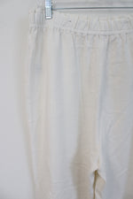 Soft Surroundings White Maroon Embroidered Elastic Waistband Pant | L Petite