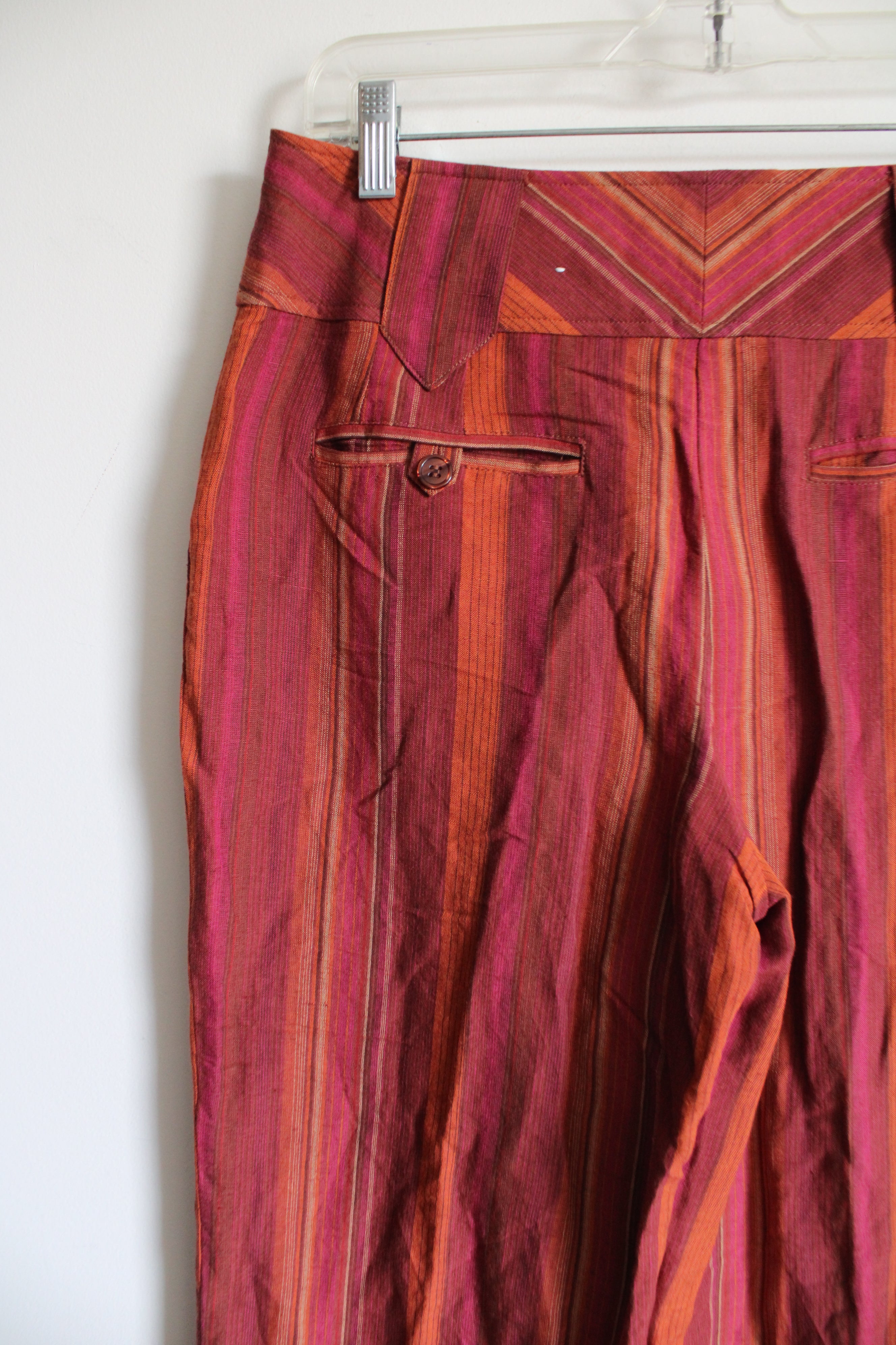 Worthington Pink Orange Red Striped Linen Blend Wide Leg Pants | 8