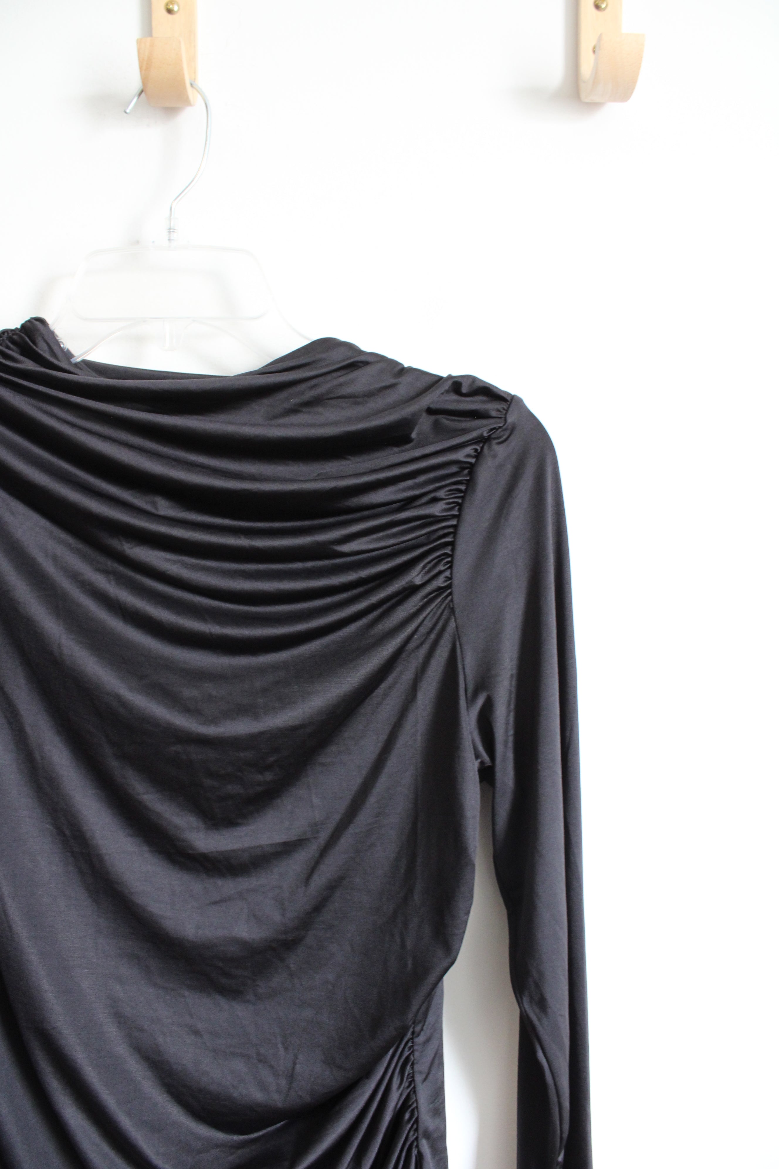 NEW H&M Black Ruched Long Sleeved Top | L