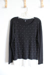 White House Black Market Pearl Studded White Hemmed Sweater | M