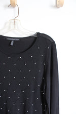 White House Black Market Pearl Studded White Hemmed Sweater | M