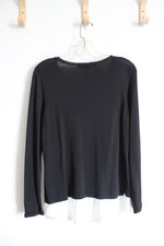 White House Black Market Pearl Studded White Hemmed Sweater | M