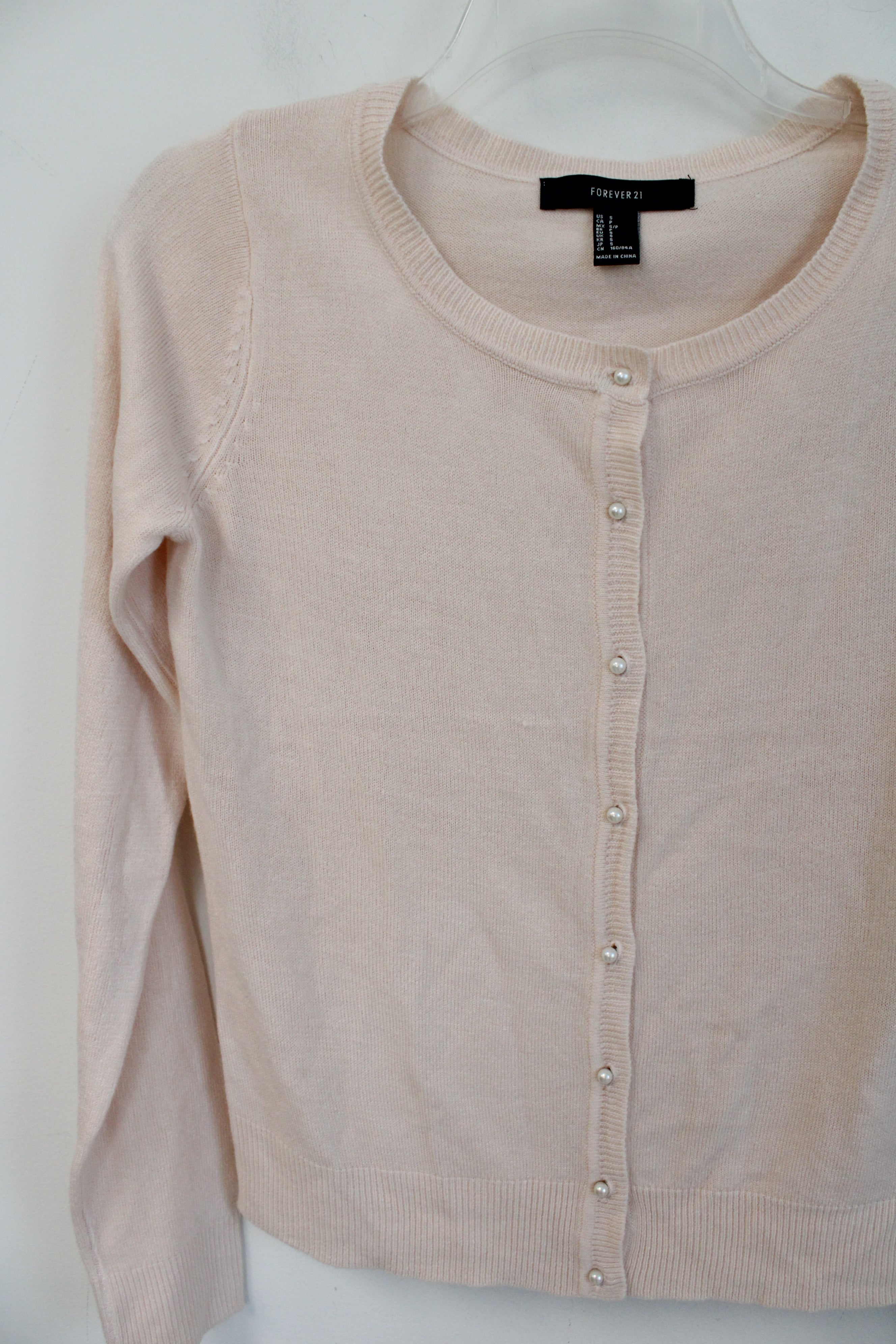 Forever 21 Light Pink Knit Pearl Button Cardigan | S