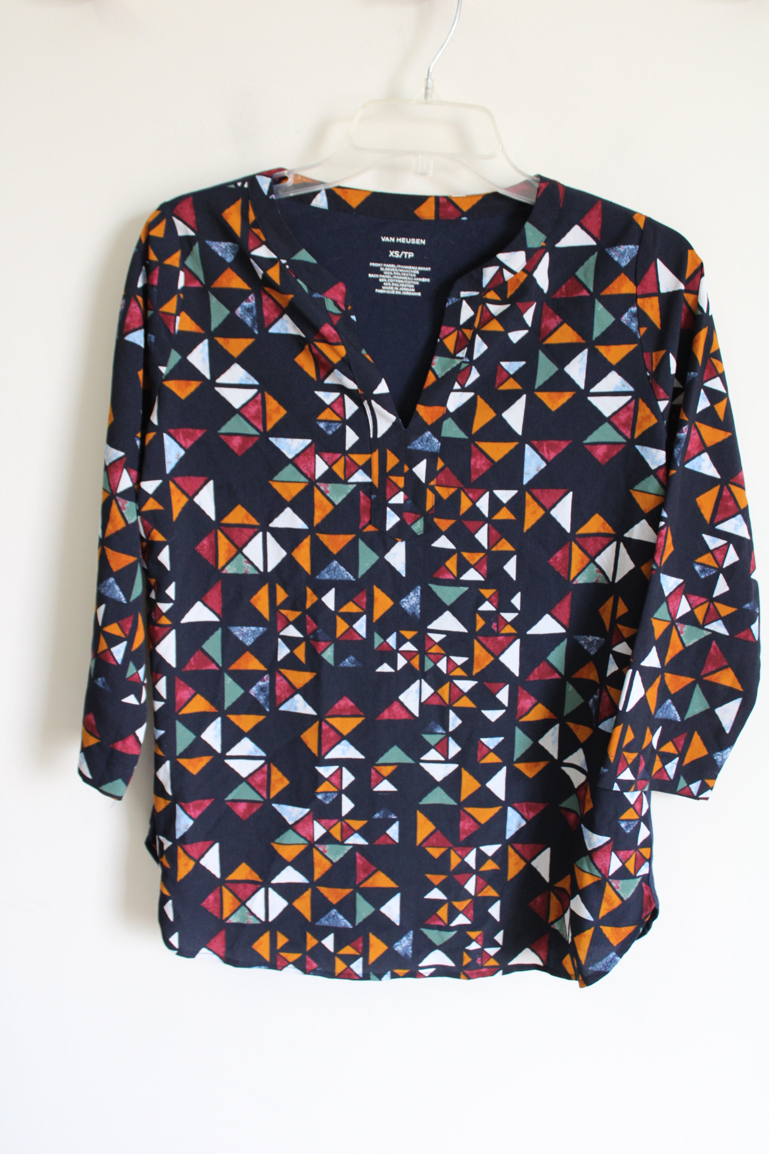 Van Heusen Navy Blue Geometric Blouse | XS