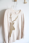 LOFT Beige Gold Shimmer Reindeer Sweater | M