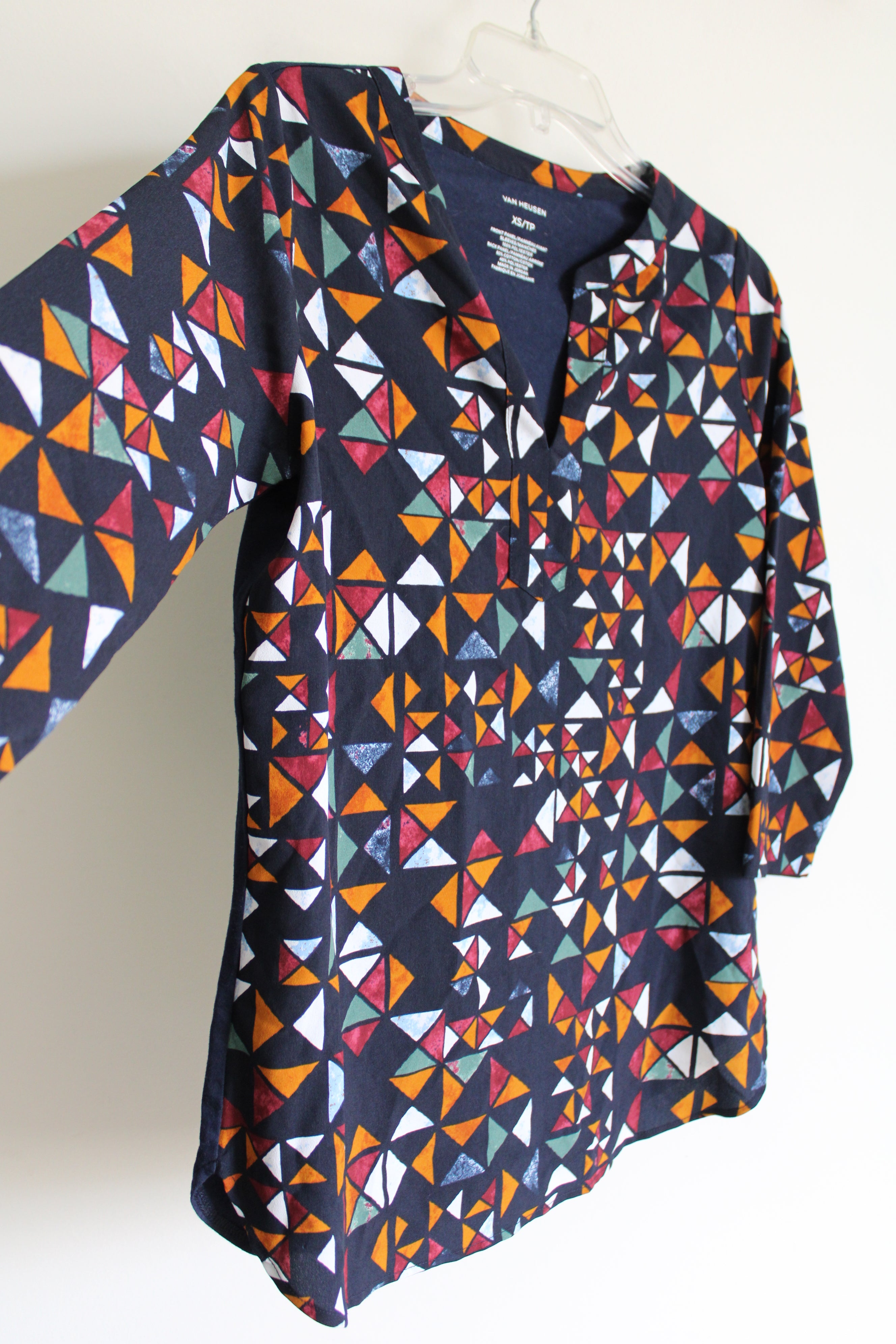 Van Heusen Navy Blue Geometric Blouse | XS