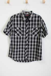 Hawk Gray Black Plaid Short Sleeved Button Down Shirt | XL