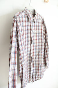 Joseph Abboud Red & Brown Plaid Button Down Shirt | L Tall