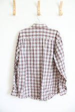 Joseph Abboud Red & Brown Plaid Button Down Shirt | L Tall