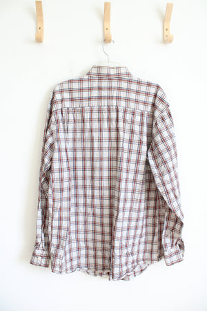 Joseph Abboud Red & Brown Plaid Button Down Shirt | L Tall