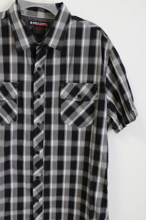 Hawk Gray Black Plaid Short Sleeved Button Down Shirt | XL