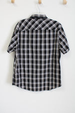 Hawk Gray Black Plaid Short Sleeved Button Down Shirt | XL