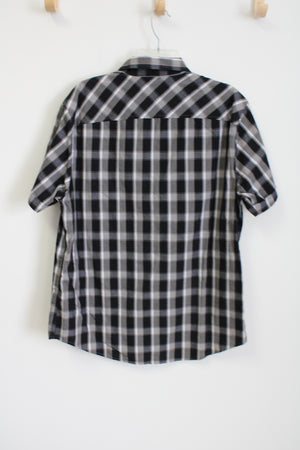 Hawk Gray Black Plaid Short Sleeved Button Down Shirt | XL