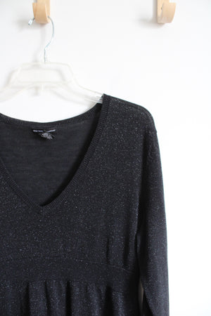 New York & Company Black Shimmer V-Neck Sweater | XL