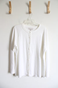 Carolyn Taylor Soft White Pearl Buttoned Cardigan | 1X