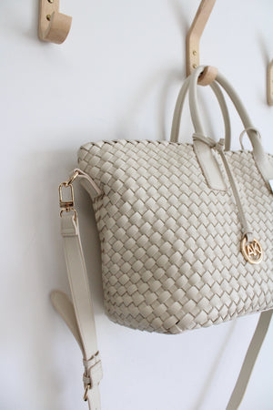 NEW Anne Klein Chalk Woven Lexi Tote & Zipper Pouch