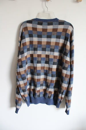 Eldon Hills Blue Brown Checkered Knit Vintage Sweater | XXL