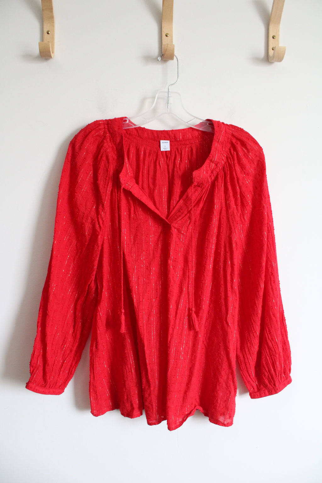 Old Navy Red & Gold Shimmer Textured Top | L