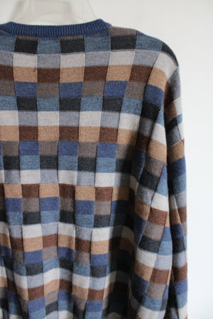 Eldon Hills Blue Brown Checkered Knit Vintage Sweater | XXL