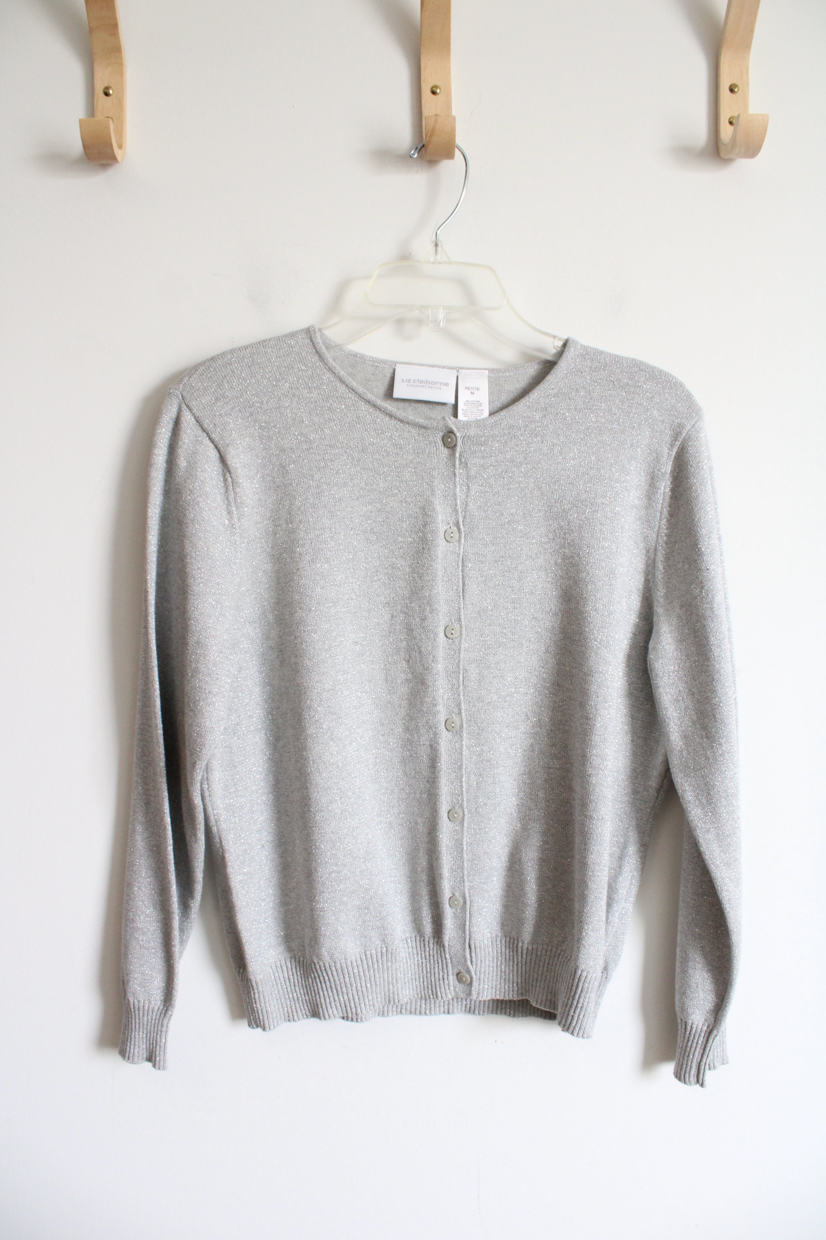 Liz Claiborne Silver Shimmer Cardigan | M Petite