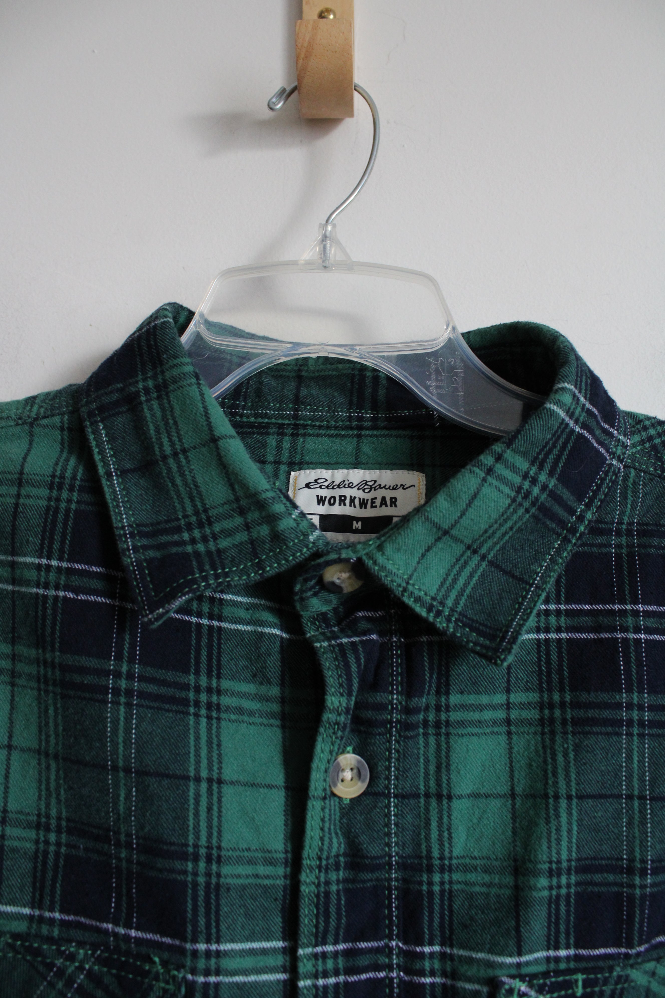 Eddie Bauer Workwear Foreman Fit Blue Green Flannel Shirt | M