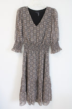 1. State Black Brown Patterned Chiffon Dress | S