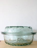 Libbey Glass Green Tinted Fruit Embossed Covered Dish