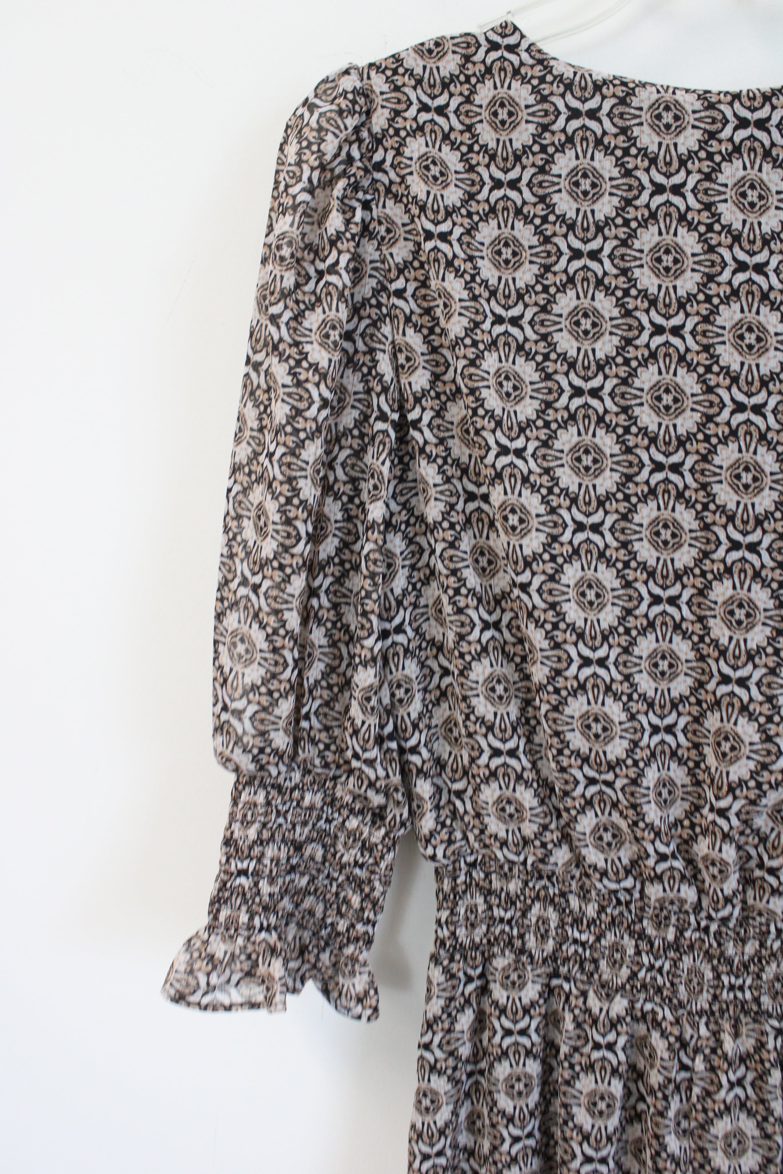 1. State Black Brown Patterned Chiffon Dress | S