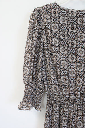 1. State Black Brown Patterned Chiffon Dress | S