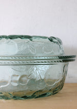 Libbey Glass Green Tinted Fruit Embossed Covered Dish