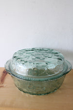 Libbey Glass Green Tinted Fruit Embossed Covered Dish