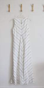 NEW Talbots Blue & White Chevron Linen Blend Maxi Dress | 8