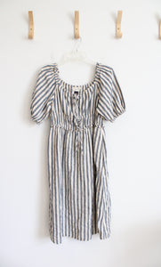 Universal Thread Tan & Blue Striped Linen Blend Midi Dress | S