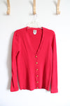 Anne Klein Red Ribbed Cardigan | M