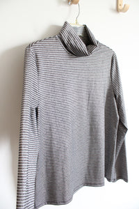 Talbots Gray & Black Striped Shimmer Turtleneck Top | L