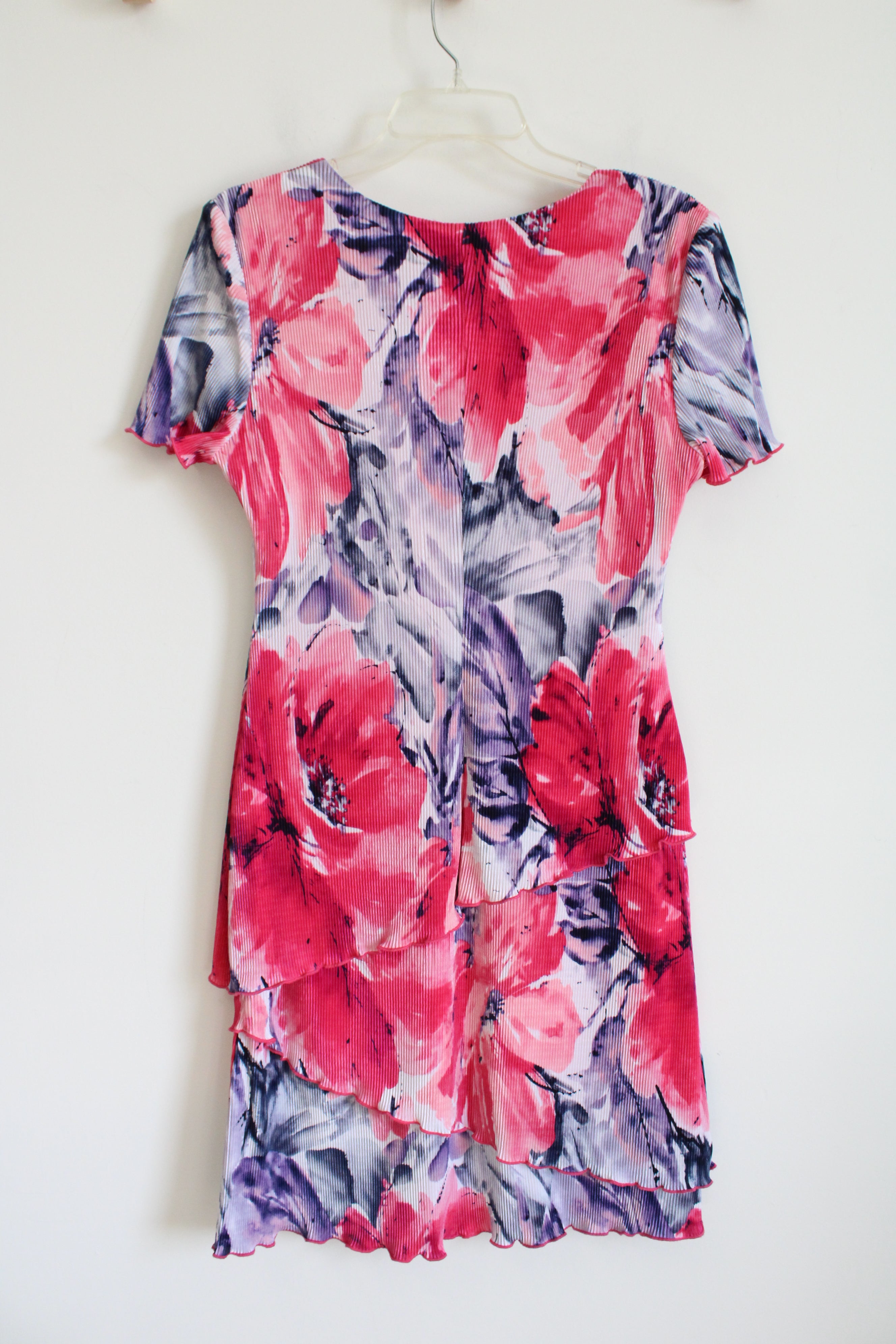 Connected Apparel Blue Purple Pink Floral Ribbed Layered Dress | 6