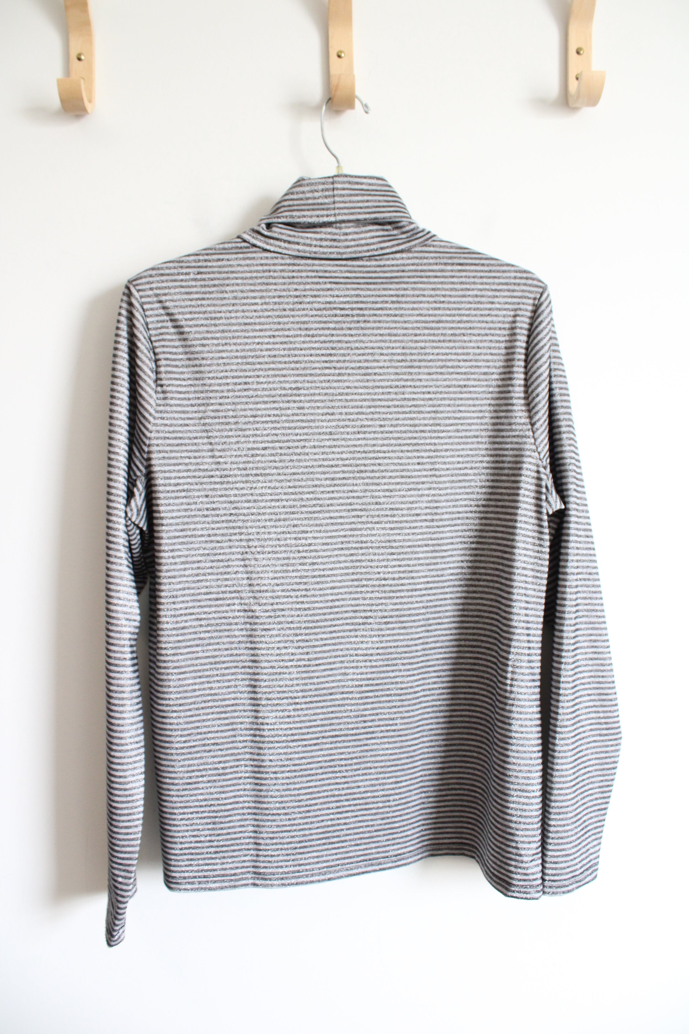 Talbots Gray & Black Striped Shimmer Turtleneck Top | L