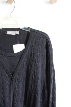 NEW Croft & Barrow Black Cable Knit Shimmer Connected Cardigan & Top | 3X