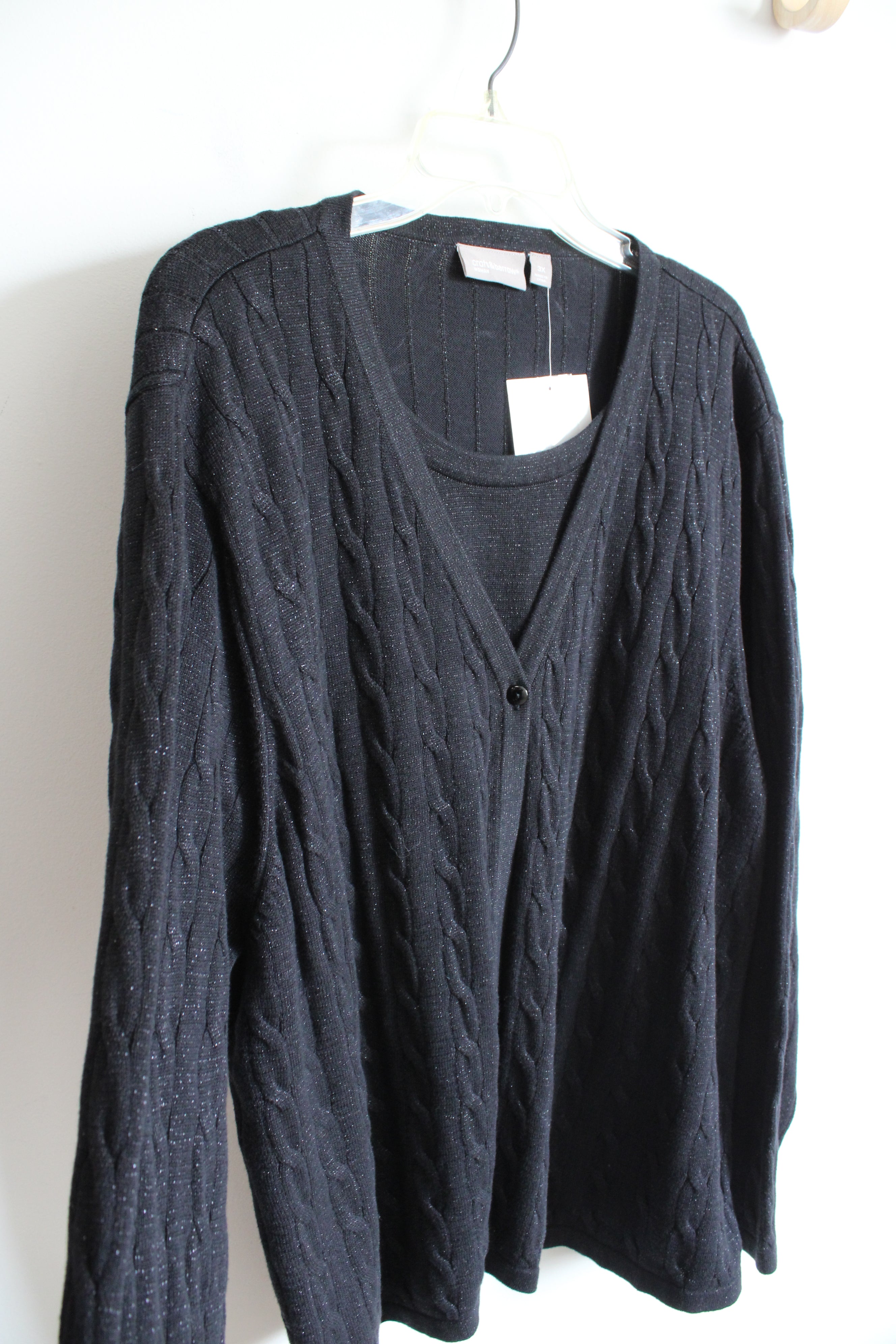 NEW Croft & Barrow Black Cable Knit Shimmer Connected Cardigan & Top | 3X