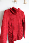 New York & Company Red Silver Shimmer Cable Knit Cowl Neck Sweater | S