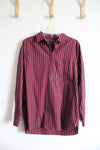 Lands' End Maroon Striped Quarter Button Down Top | 14