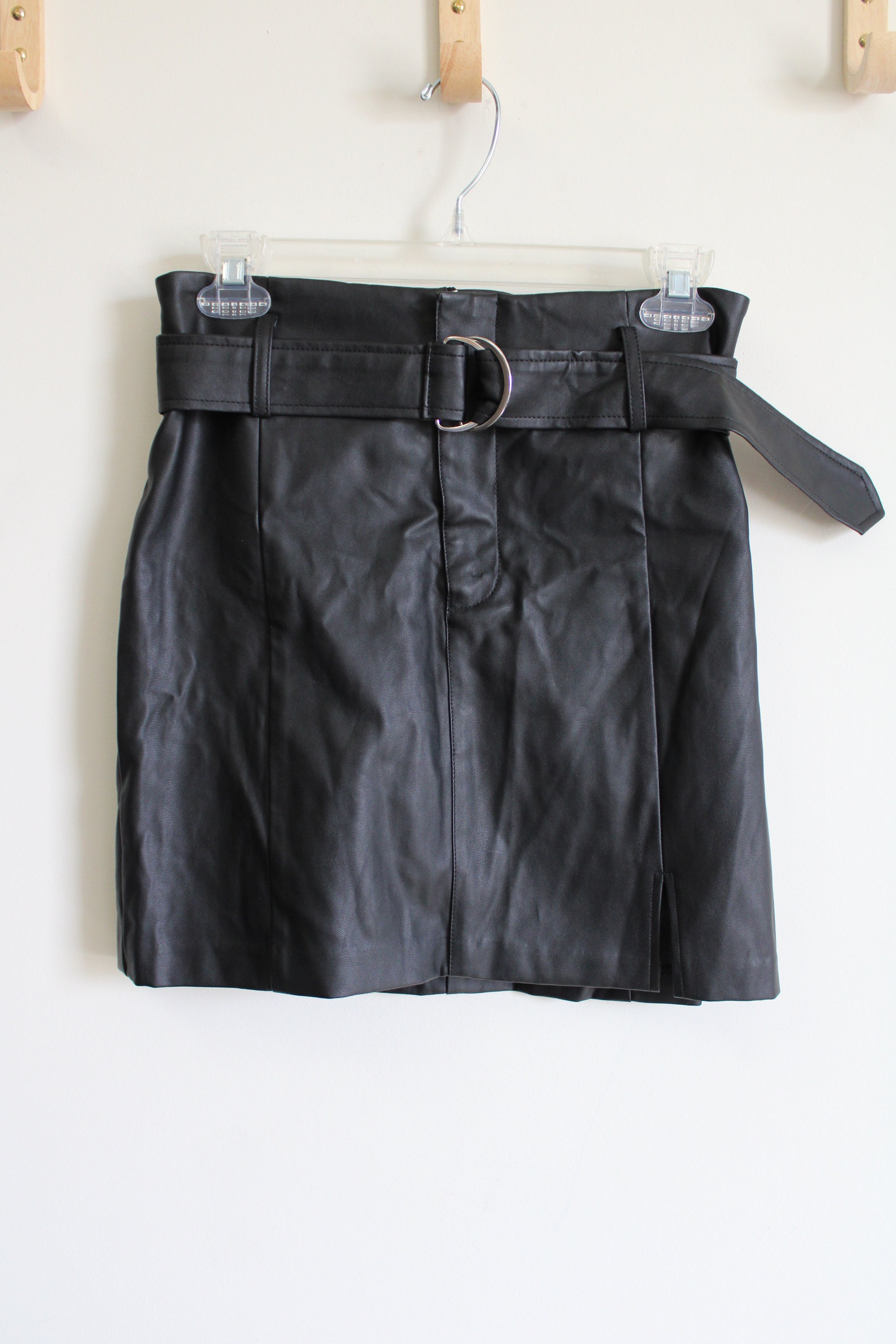 Forever 21 Black Faux Leather Belted Skirt | M