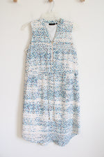 Apt. 9 Blue & Tan Patterned White Quarter Zip Dress | S