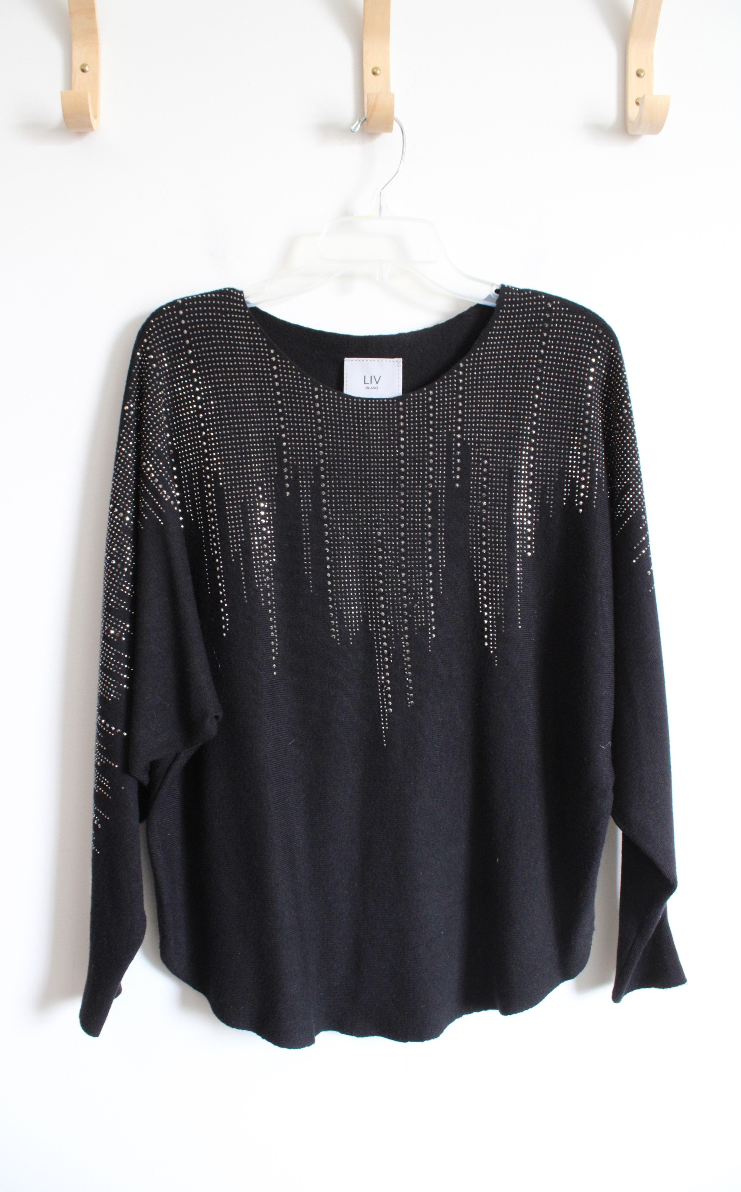 Liv Milano Soft Black Sequined Batwing Sweater | L