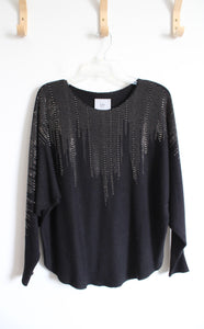 Liv Milano Soft Black Sequined Batwing Sweater | L