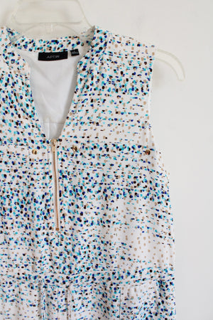 Apt. 9 Blue & Tan Patterned White Quarter Zip Dress | S