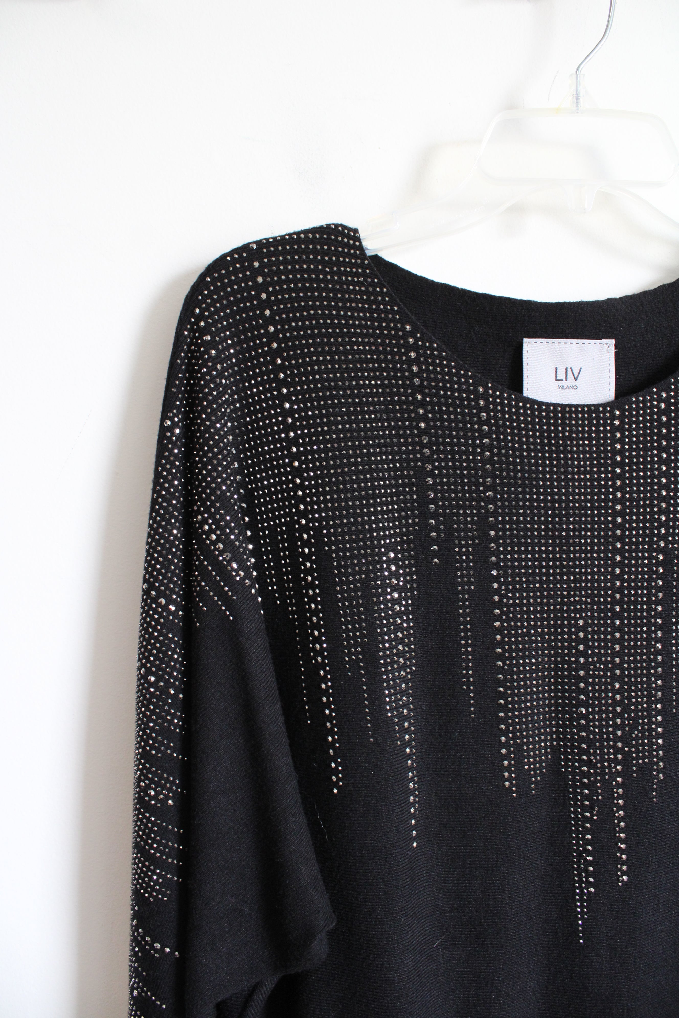 Liv Milano Soft Black Sequined Batwing Sweater | L