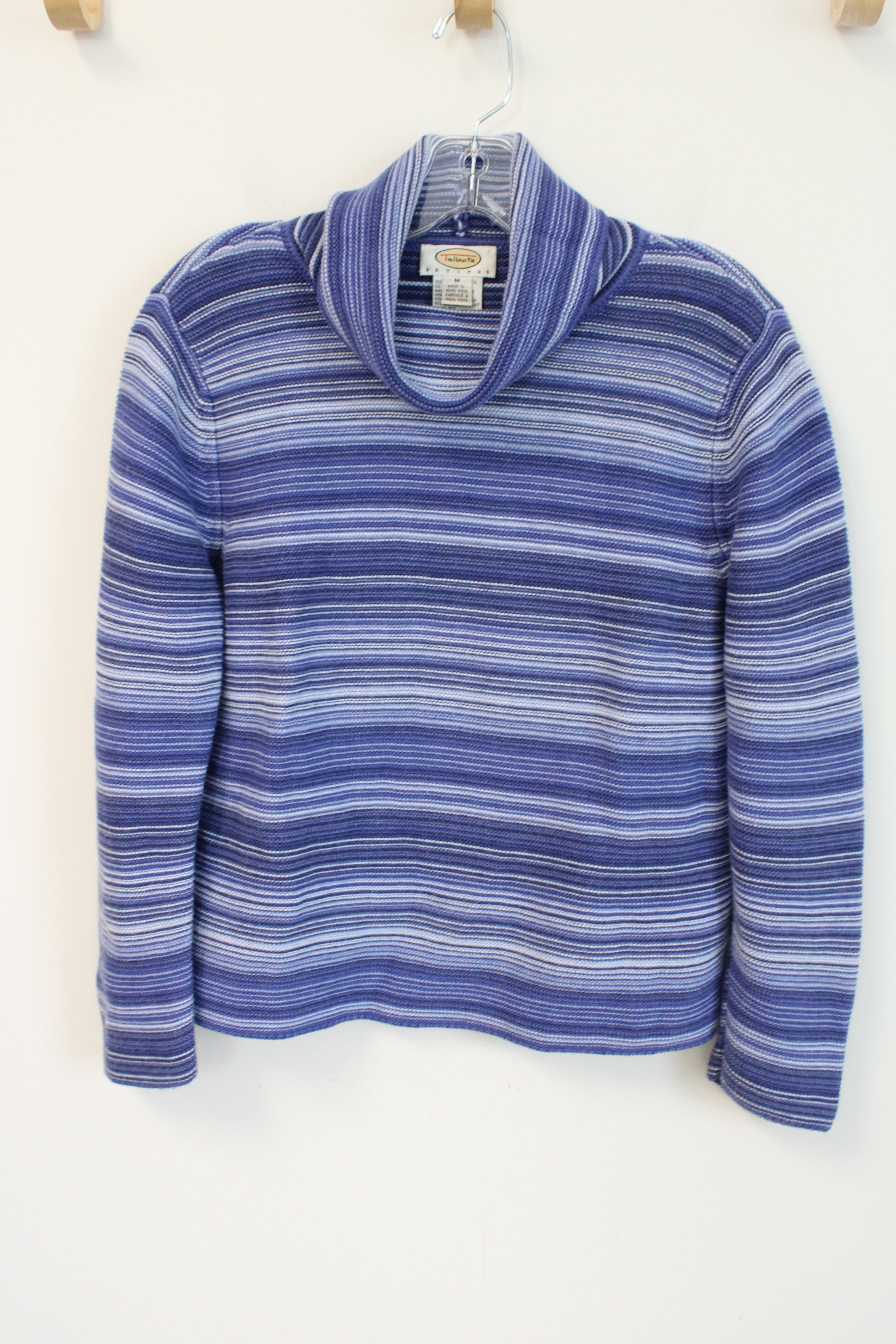 Talbots Vintage Blue Striped Knit Turtleneck Sweater | M Petite